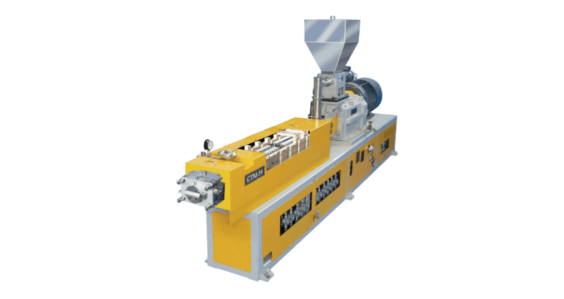 CTE's cost-effective twin-screw extruder, featuring specialized kneading discs for high-filler compounding and polymer blending solutions.